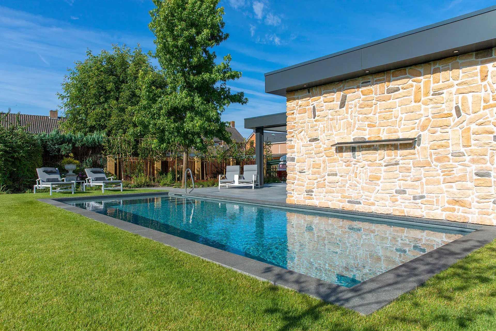 a pool in a backyard