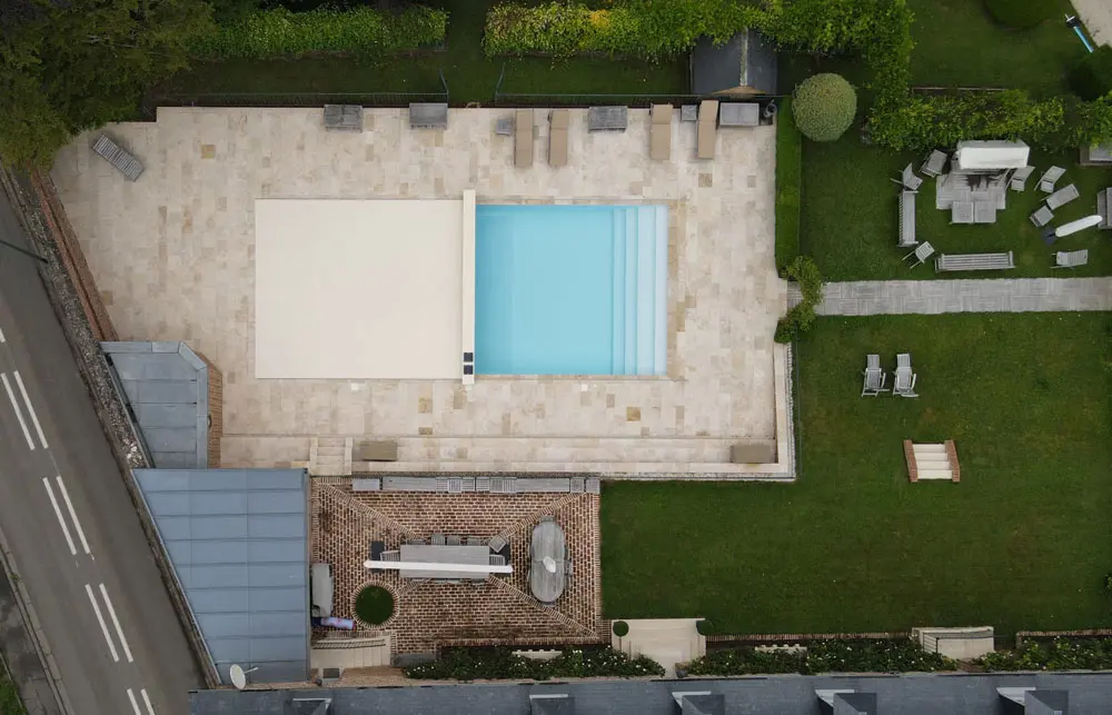 a pool in a backyard